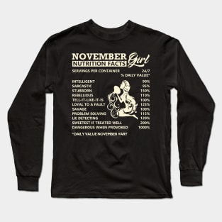 November Girl Nutrition Facts Servings Per Container Long Sleeve T-Shirt